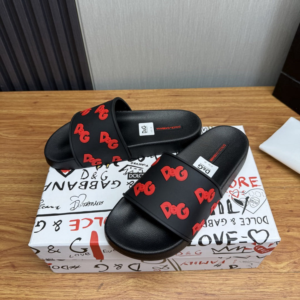 Dolce & Gabbana D&G Logo Print Slide Sandals – Unisex Couple's Summer Slippers