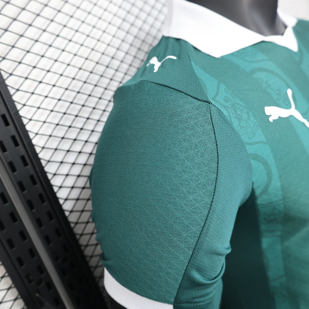 2025/26 Plymouth Argyle Home Player Version Jersey -  Dark Green Tonal All-Over Pattern - White Polo Collar
