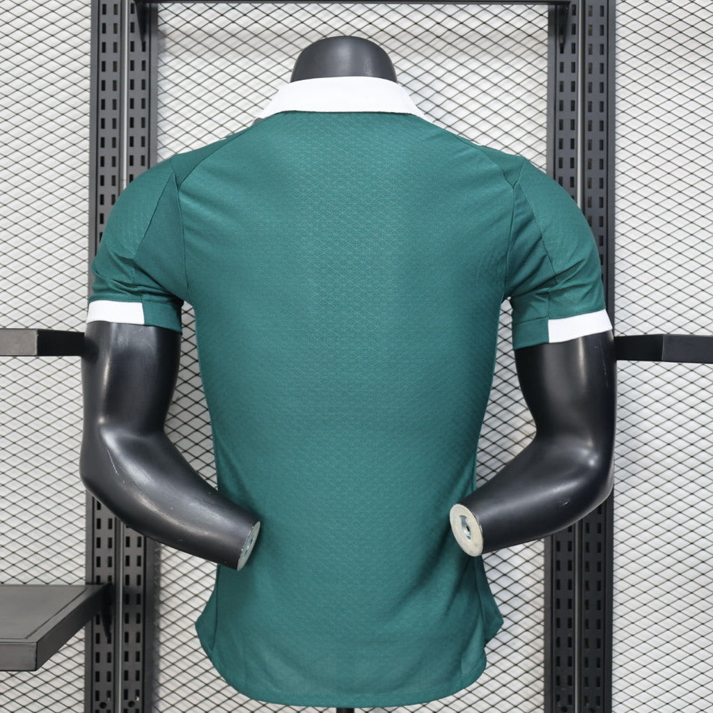 2025/26 Plymouth Argyle Home Player Version Jersey -  Dark Green Tonal All-Over Pattern - White Polo Collar