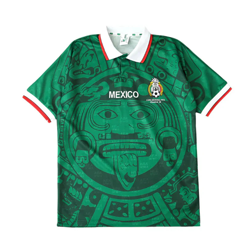 Mexico Home Retro Fan Version Jersey 1998 – Green ABA Sport Aztec Sun Stone France World Cup Football Shirt