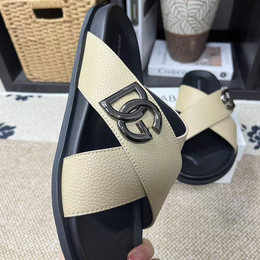 Dolce & Gabbana D&G Logo Print Slide Sandals – Unisex Couple's Summer Slippers
