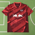 RB Leipzig Away Fan Version 2024/25 – Maroon & Red Brushstroke Print Bundesliga Football Jersey | Double Bull Crest