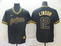 Men's Cleveland Guardians Francisco Lindor #12 Black Replica Baseball Jerseys