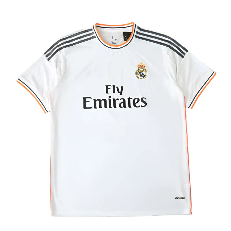 Real Madrid CF Home Retro Fan Version Jersey 2013/14 – White Football Shirt with Orange & Black Trim