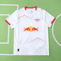 RB Leipzig Home Fan Version 2025/26 – White V-Neck Chevron Texture Bundesliga Football Jersey | Red Bull Crest
