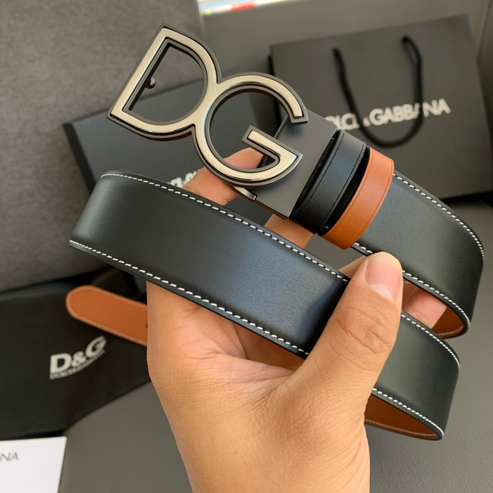 Dolce & Gabbana DG Logo Leather Belt – Gold / Silver / Black Buckle