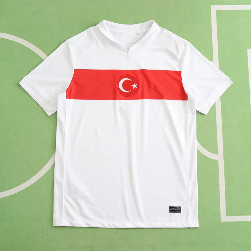 Turkey National Team Home Fan Version 2024 – UEFA Euro White Red Stripe Football Jersey | Crescent Crest