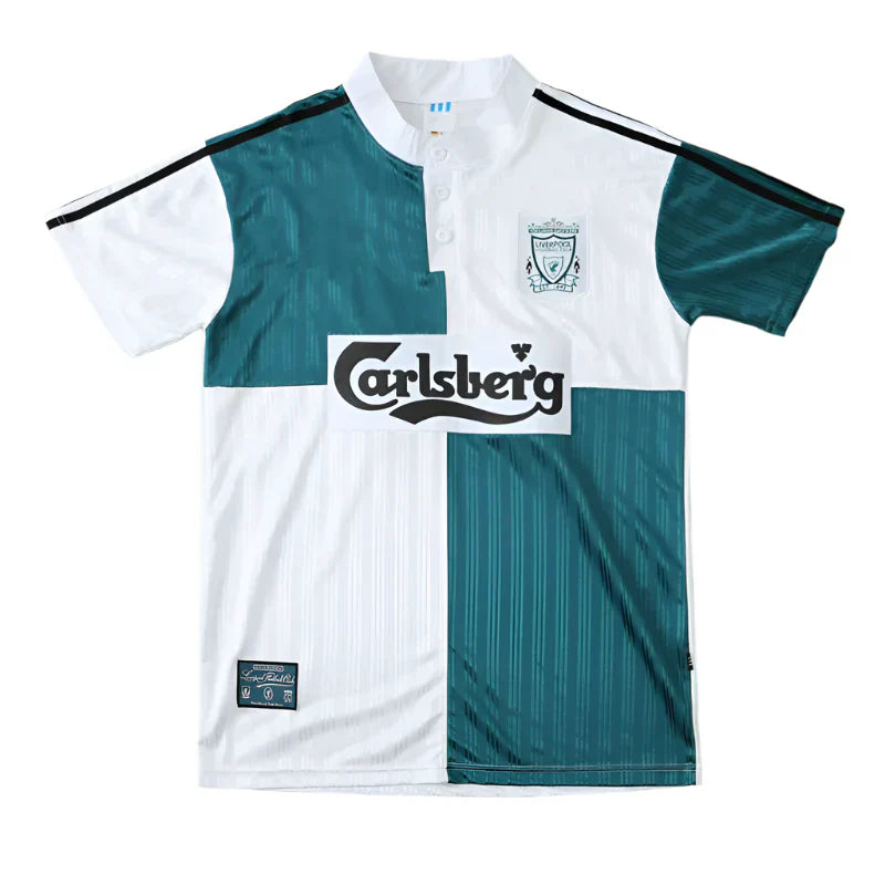 Liverpool F.C. Away Retro Fan Jersey 1995/96 — White & Green Carlsberg Edition