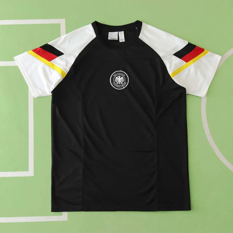 Germany National Team UEFA Training T-Shirt Fan Version 2024/25 – Black & German Flag Sleeve Shirt