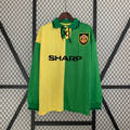 Manchester United 1993-94 Third Long Sleeve Retro Jersey – Yellow Green Split Sharp Cantona Giggs Keane Beckham Newton Heath Premier League Winner Fan Version Football Shirt