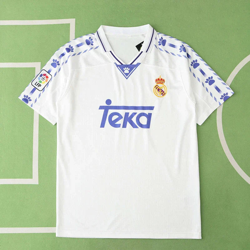 Real Madrid CF Home Retro Fan Version Jersey 1996/97 – White Football Shirt with Kelme Diamond Sleeve & Teka Sponsor