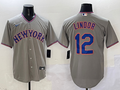 Men's New York Mets Francisco Lindor #12 Gray Replica Player Jerseys