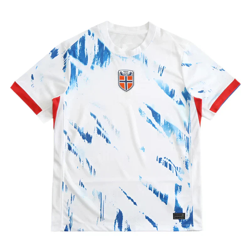 Norway National Team 2024 Away Jersey – White Blue Brushstroke Haaland Fan Version
