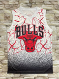 Chicago Bulls Mitchell & Ness White Black Gradient Cracked Red Lightning All-Over Print Hardwood Classics Swingman Jersey