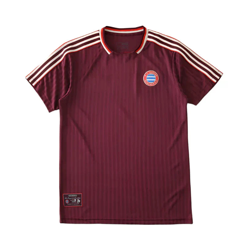 FC Bayern München Retro T-Shirt 2024/25 – Dark Maroon Stripe Collar Casual Football Shirt