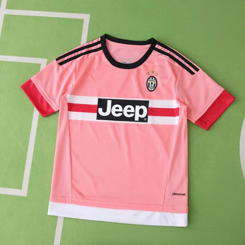 Juventus F.C. Away Retro Kids Kit 2015/16 — Pink Jeep Jersey & Shorts Set
