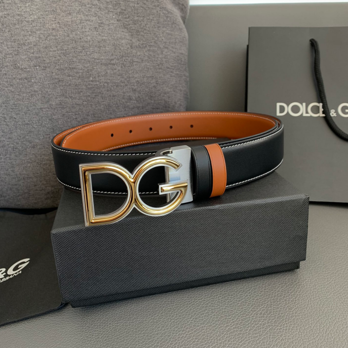 Dolce & Gabbana DG Logo Leather Belt – Gold / Silver / Black Buckle
