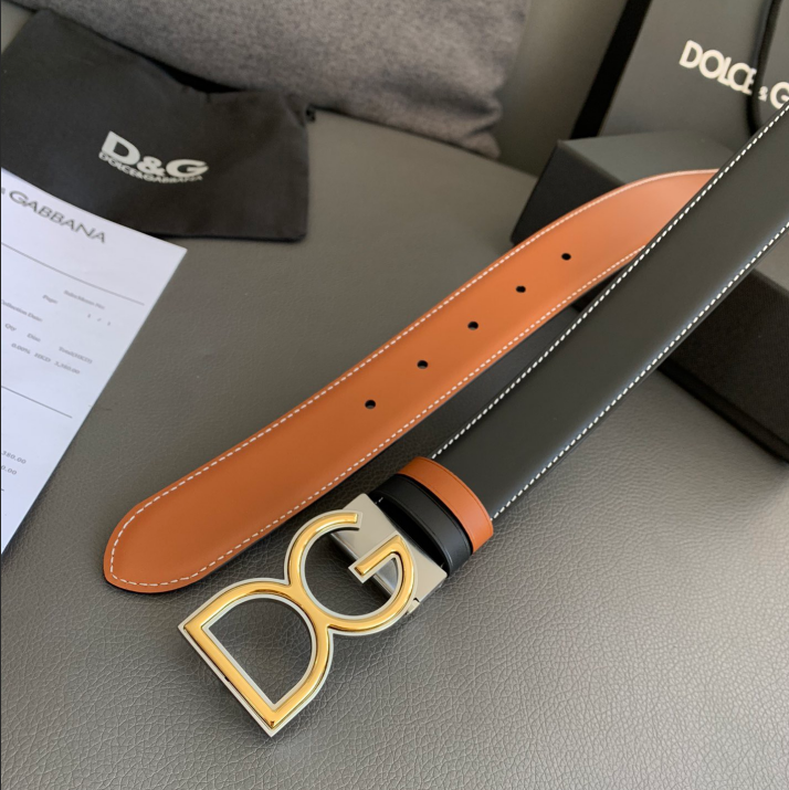 Dolce & Gabbana DG Logo Leather Belt – Gold / Silver / Black Buckle