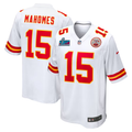 Men's Kansas City Chiefs Patrick Mahomes #15 White Super Bowl LVII Patch Away Game Jerseys