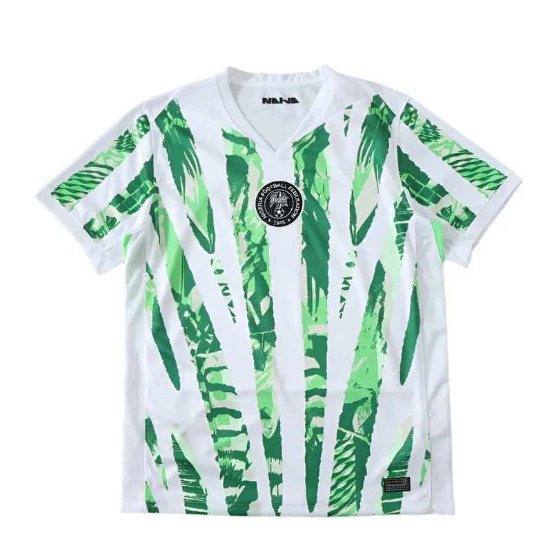 Nigeria National Team 2025/26 Home Jersey – White Green Brushstroke Print NANA Fan Version