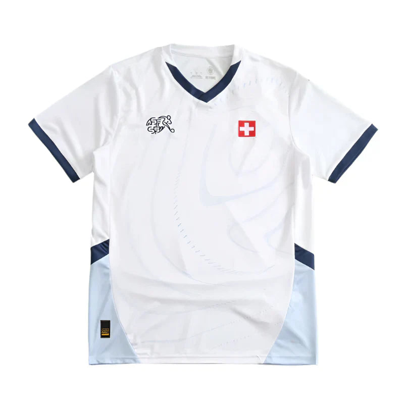 Switzerland 2024 Away Fan Jersey – White & Navy | UEFA Euro | ASF/SFV Crest | Swiss National Team Kit