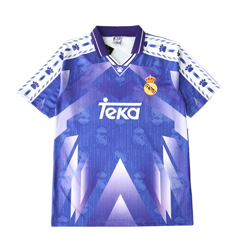 Real Madrid 1996/97 Away Retro Jersey – Purple Blue Kelme Teka Fan Version