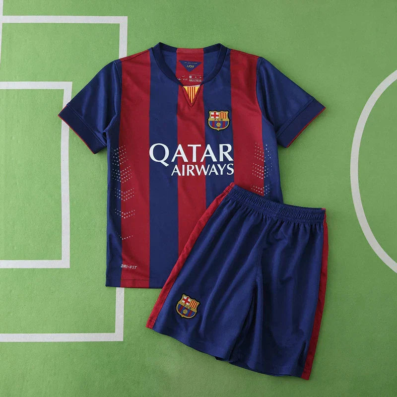 FC Barcelona Home Retro Kids Kit 2014/15 — Blue Red Stripe UNICEF Classic Children Jersey & Shorts Set Messi Neymar