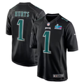 Men's Philadelphia Eagles Jalen Hurts #1 Black Super Bowl LVII Patch Fashion Game Jerseys