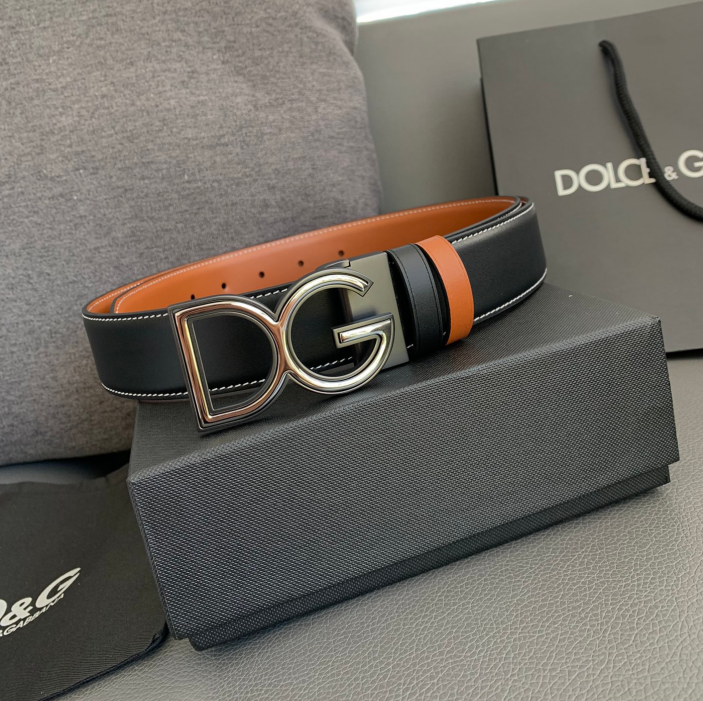 Dolce & Gabbana DG Logo Leather Belt – Gold / Silver / Black Buckle