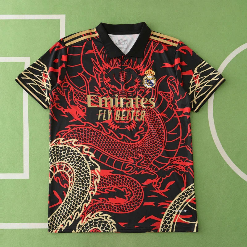 Real Madrid 2024/25 Black Red Gold Dragon Concept Jersey – Chinese New Year Adidas Fan Version