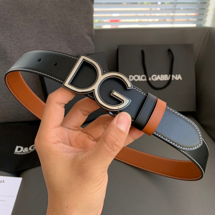 Dolce & Gabbana DG Logo Leather Belt – Gold / Silver / Black Buckle