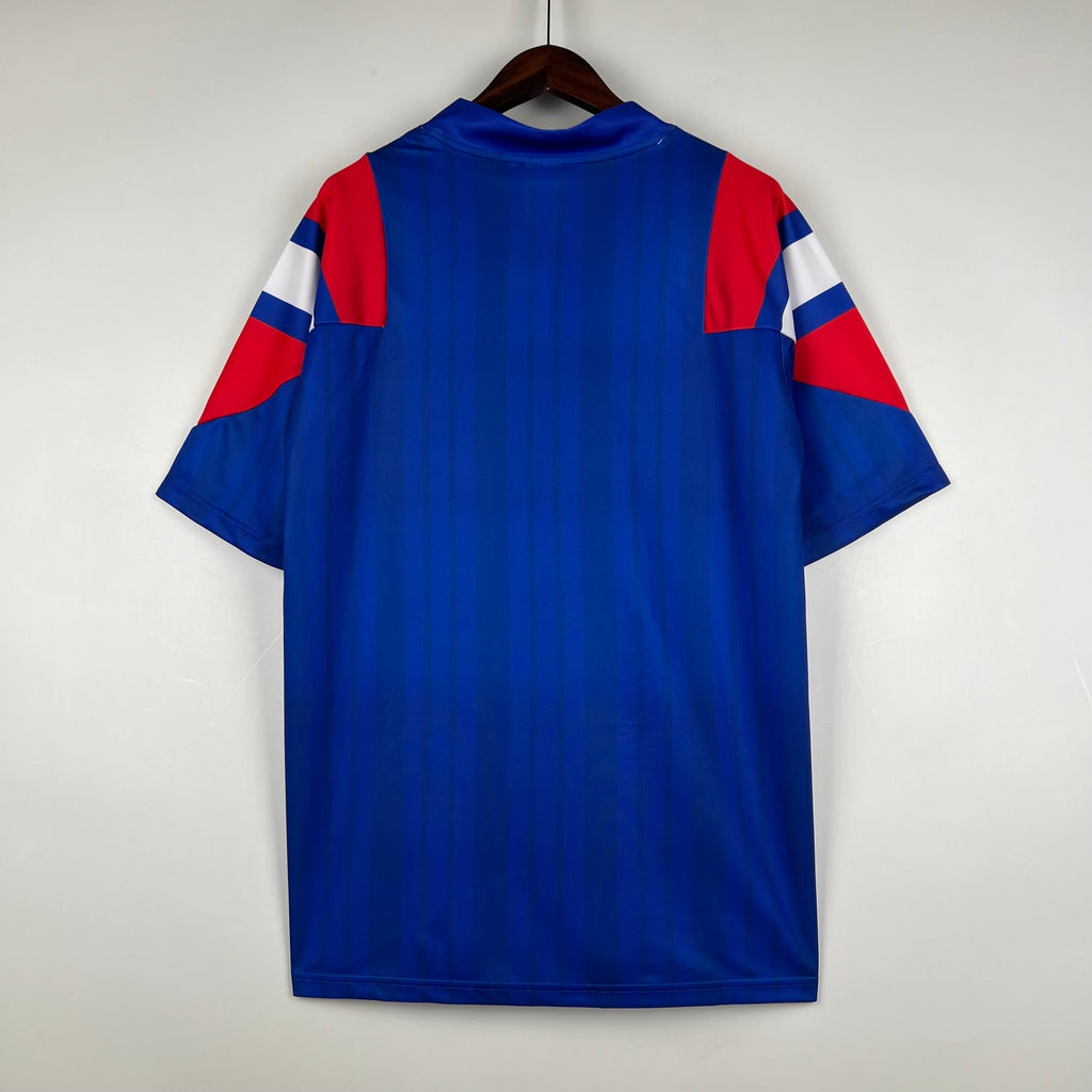 France 1992 Home Retro Jersey – Adidas Equipment Blue Tricolour Shoulder Panel Kit | Les Bleus Classic