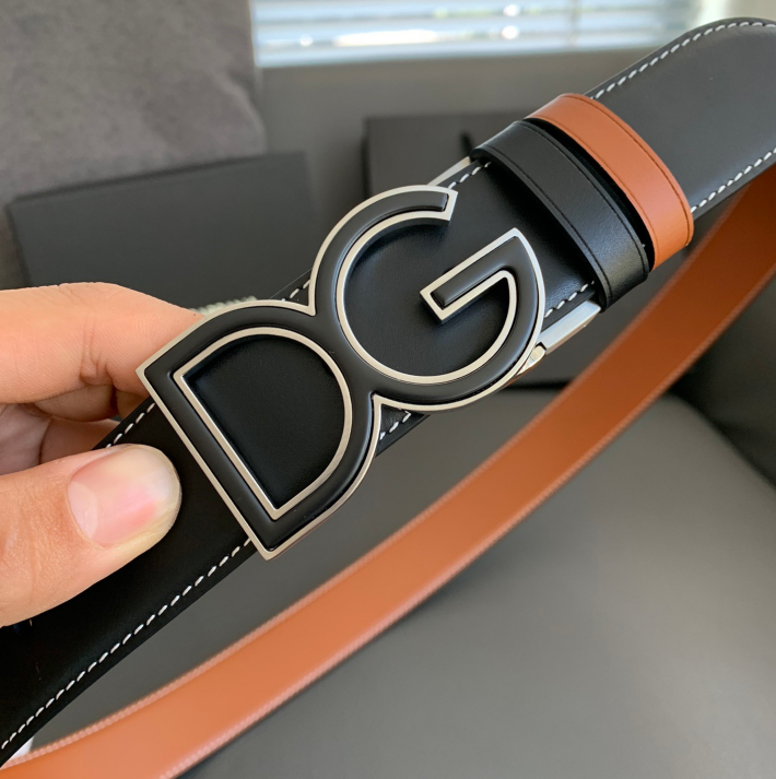 Dolce & Gabbana DG Logo Leather Belt – Gold / Silver / Black Buckle