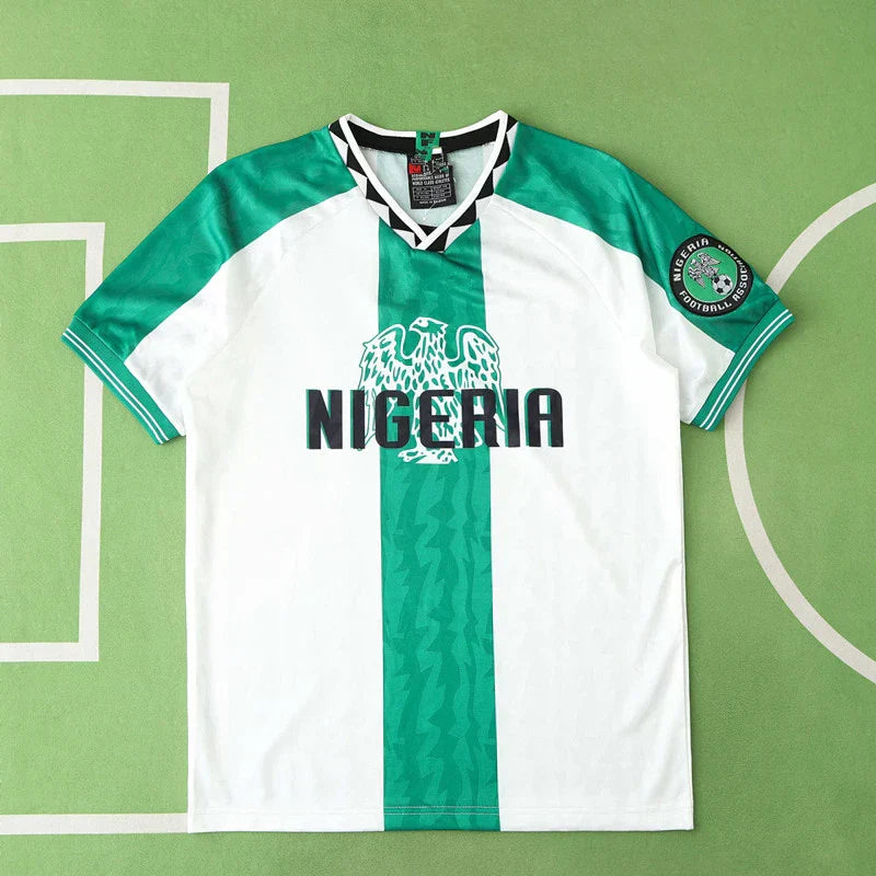 Nigeria National Team 1996 Away Retro Jersey – White & Green Olympic Gold Fan Version