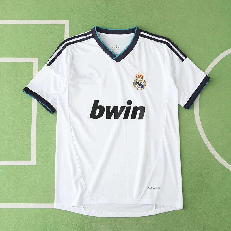 Real Madrid CF Home Retro Fan Version Jersey 2012/13 – White Football Shirt with Navy & Teal Trim