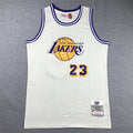 LeBron James #23 Los Angeles Lakers Cream Mitchell & Ness Hardwood Classics Retro Basketball Logo Swingman Jersey