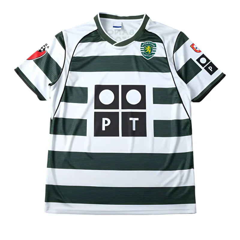 Sporting CP 2001/03 Home Retro Fan Jersey – Green & White Hoops | Banco Espirito Santo | C. Ronaldo Era