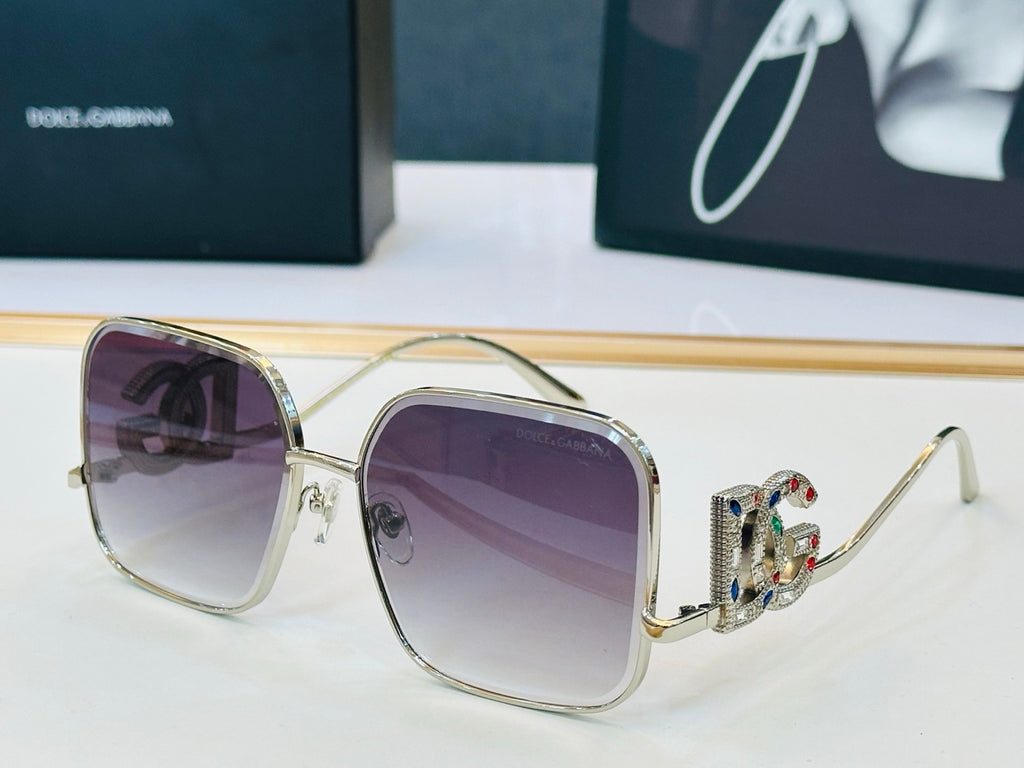 Dolce & Gabbana DG Sunglasses – Oversized Square Frame with Crystal DG Logo | Gold, Silver & Black