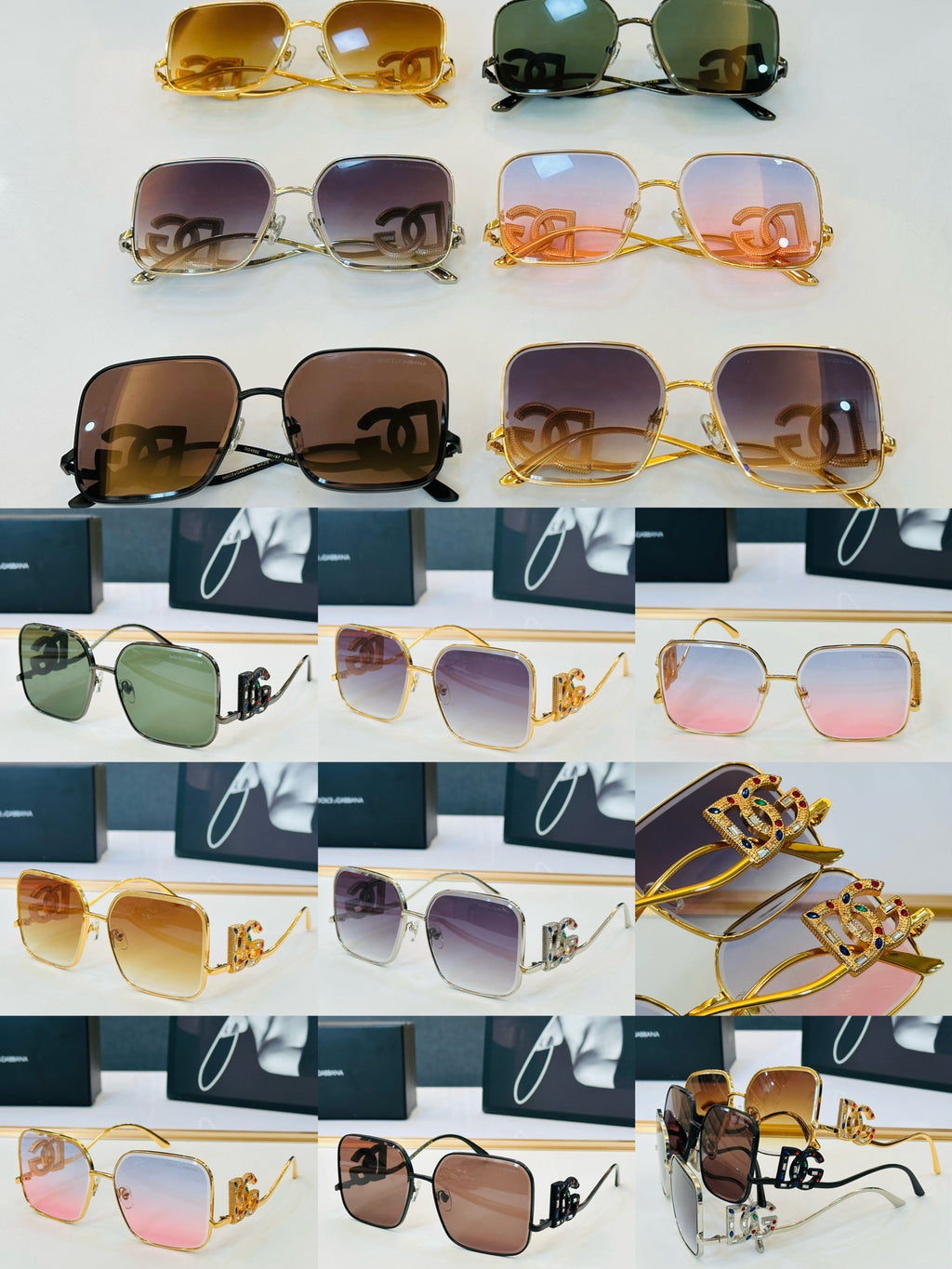 Dolce & Gabbana DG Sunglasses – Oversized Square Frame with Crystal DG Logo | Gold, Silver & Black