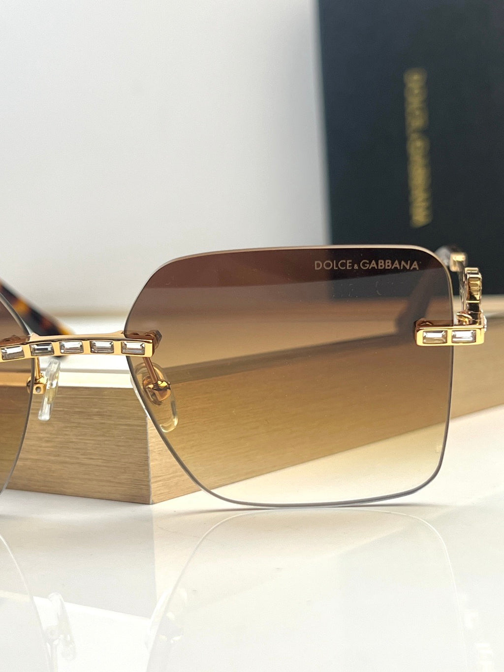 Dolce & Gabbana DG Sunglasses – Oversized Square Frame with Crystal DG Logo | Gold & Black
