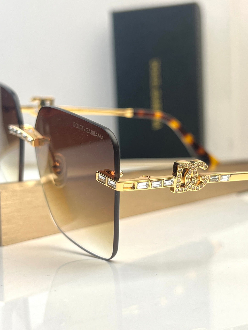 Dolce & Gabbana DG Sunglasses – Oversized Square Frame with Crystal DG Logo | Gold & Black