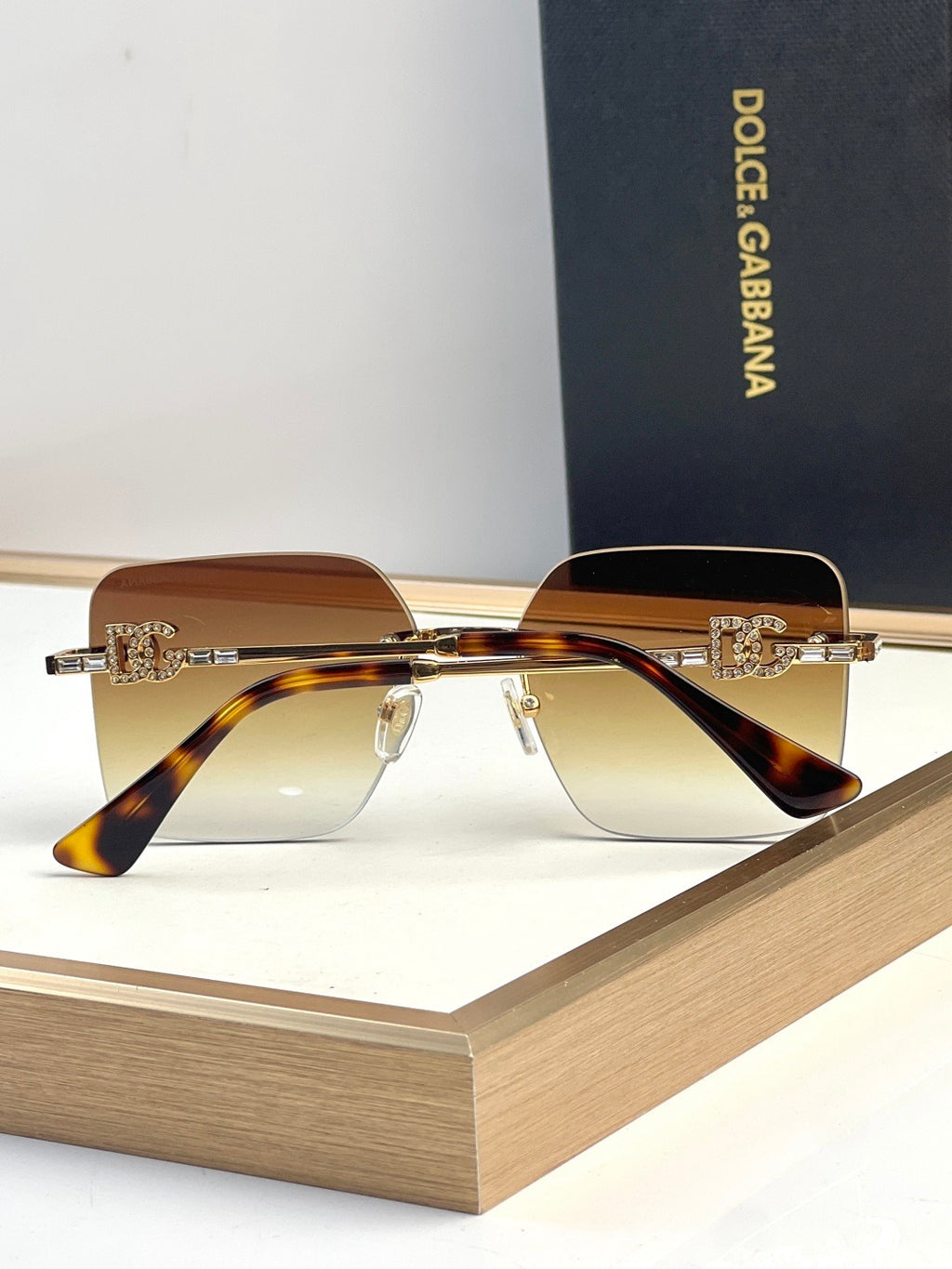 Dolce & Gabbana DG Sunglasses – Oversized Square Frame with Crystal DG Logo | Gold & Black