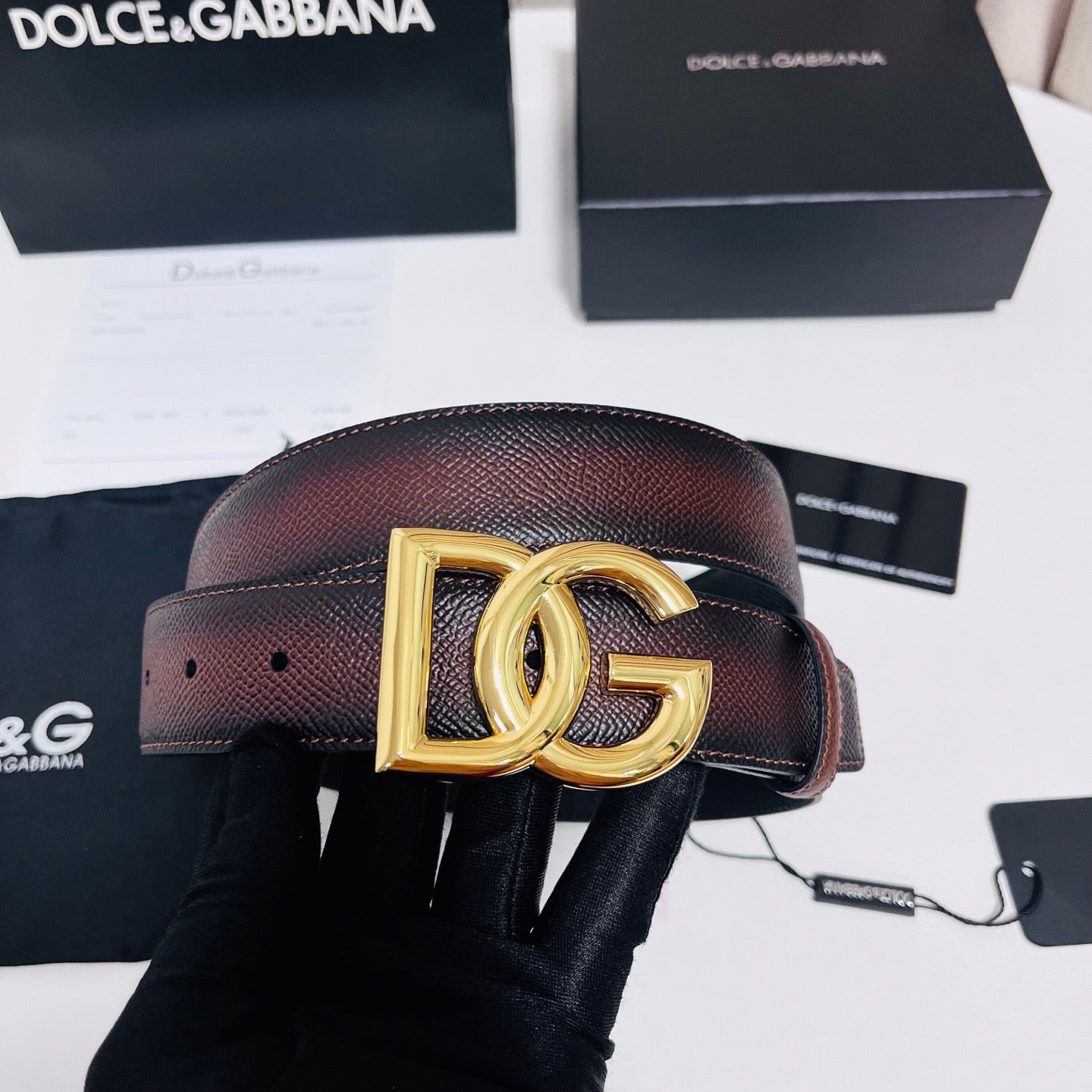 Dolce & Gabbana DG Logo Leather Belt – Gold / Silver / Black Buckle