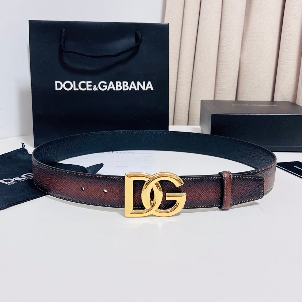 Dolce & Gabbana DG Logo Leather Belt – Gold / Silver / Black Buckle
