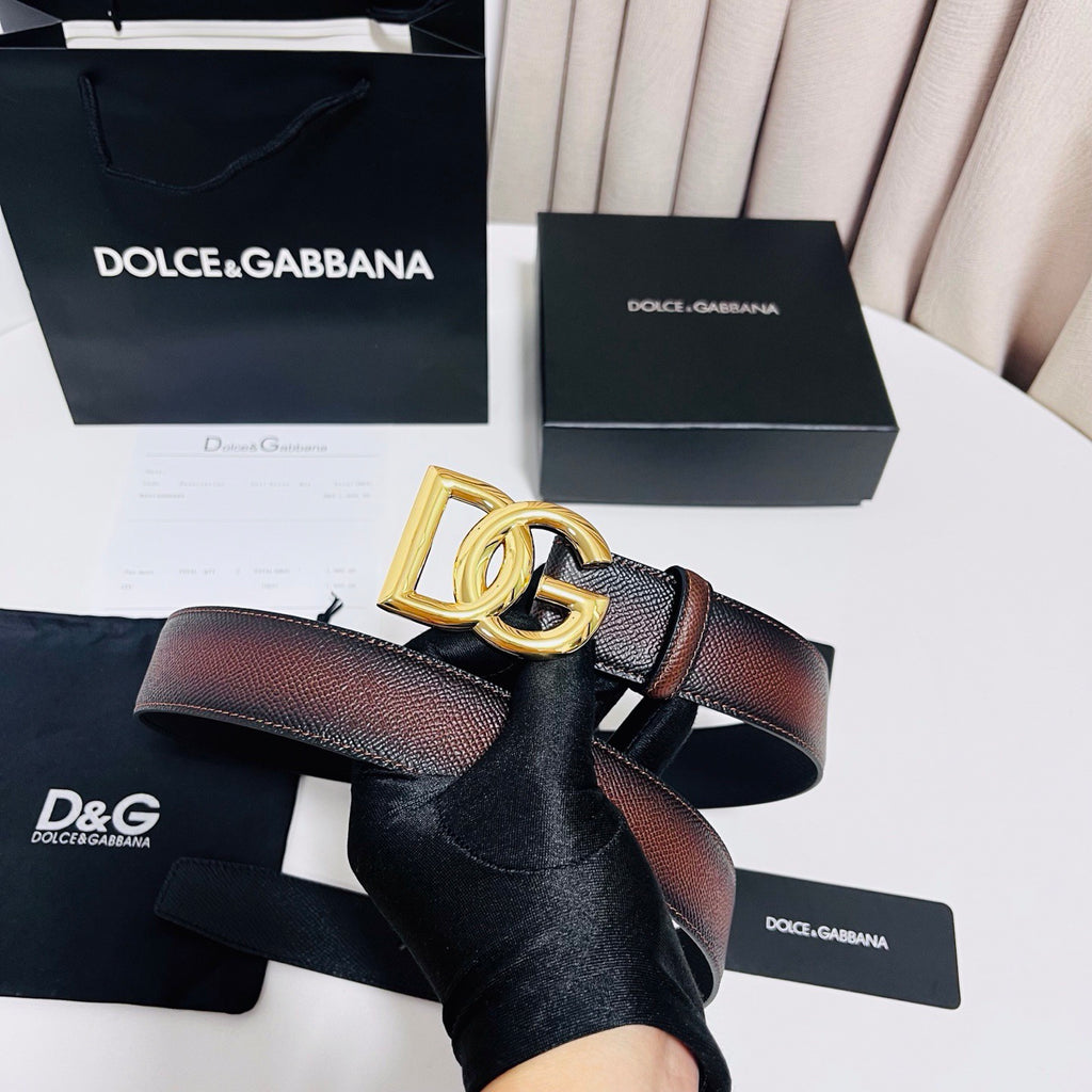 Dolce & Gabbana DG Logo Leather Belt – Gold / Silver / Black Buckle