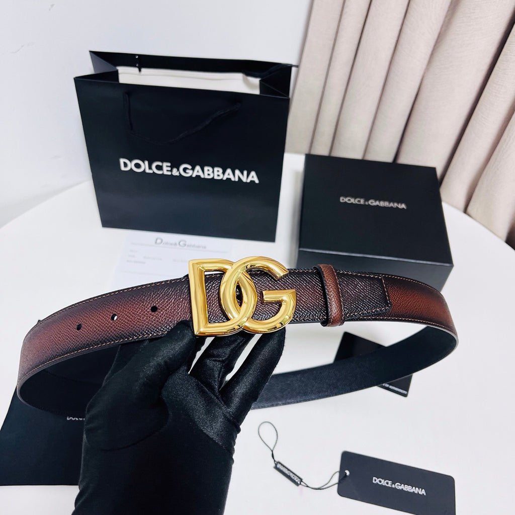 Dolce & Gabbana DG Logo Leather Belt – Gold / Silver / Black Buckle