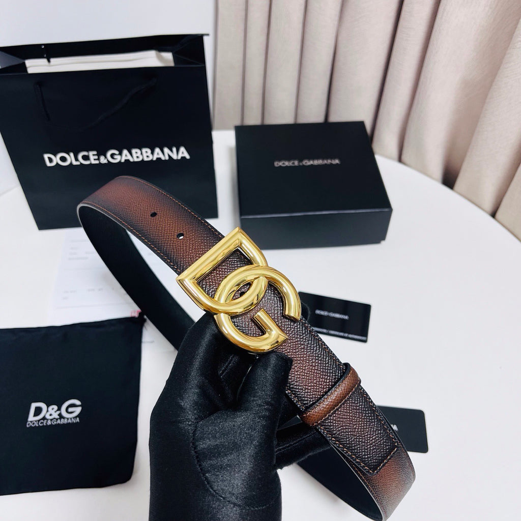 Dolce & Gabbana DG Logo Leather Belt – Gold / Silver / Black Buckle