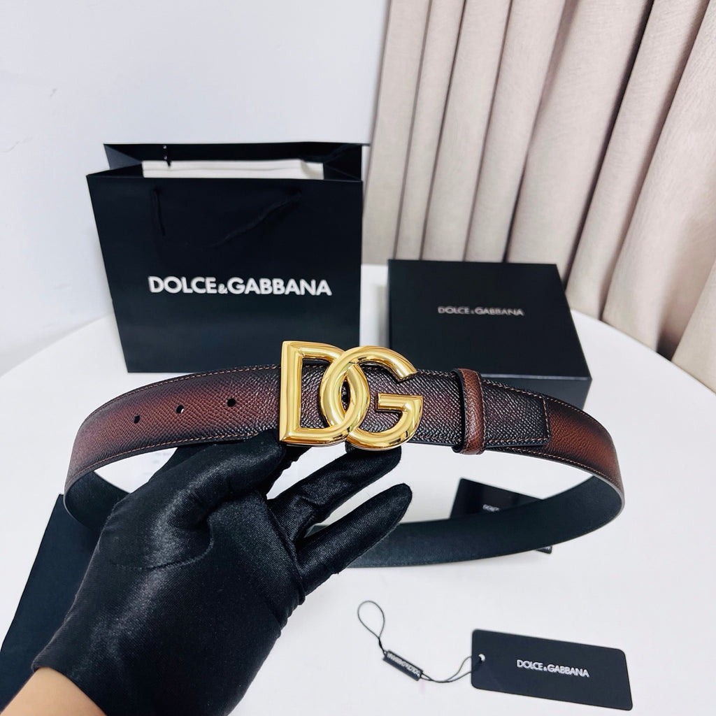 Dolce & Gabbana DG Logo Leather Belt – Gold / Silver / Black Buckle