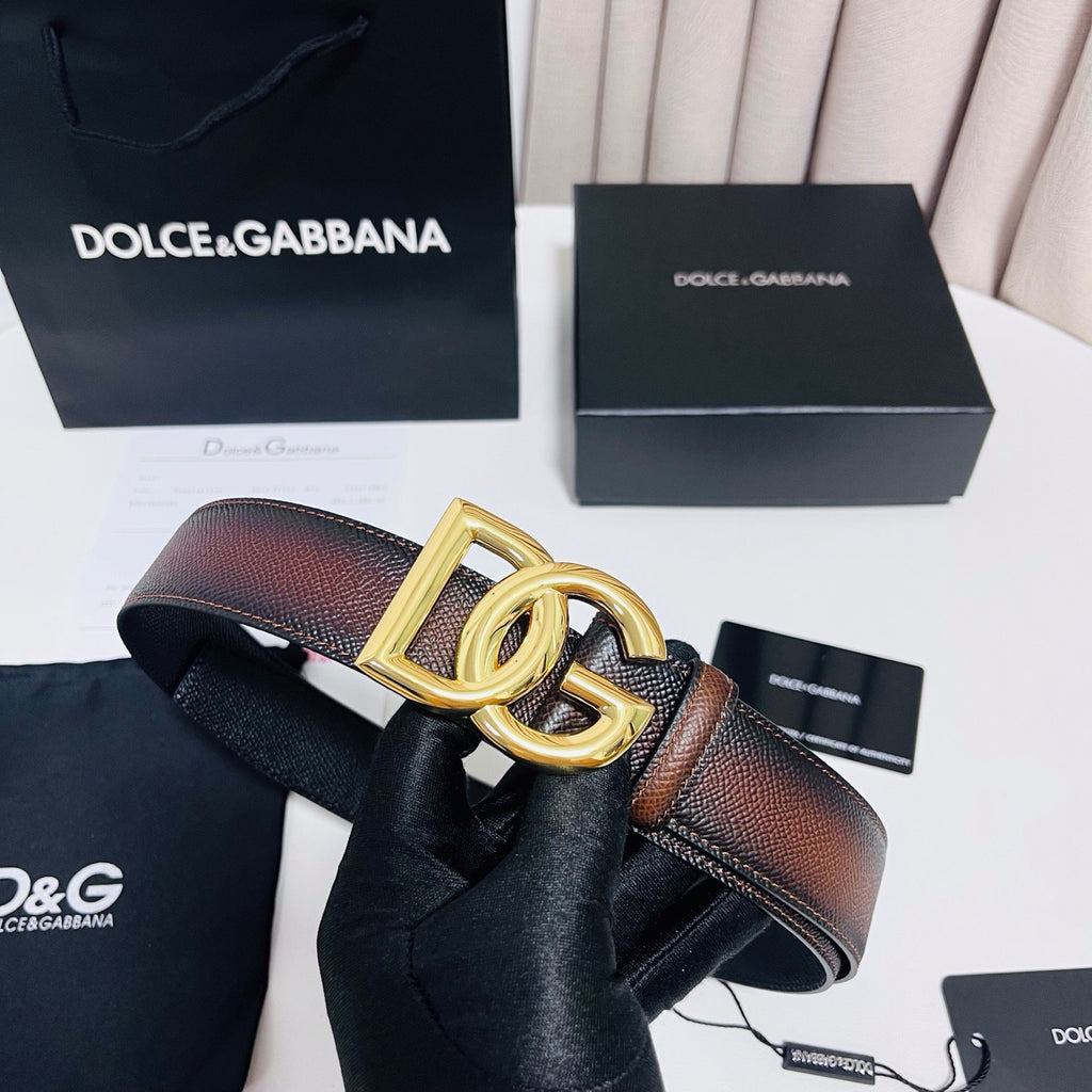 Dolce & Gabbana DG Logo Leather Belt – Gold / Silver / Black Buckle