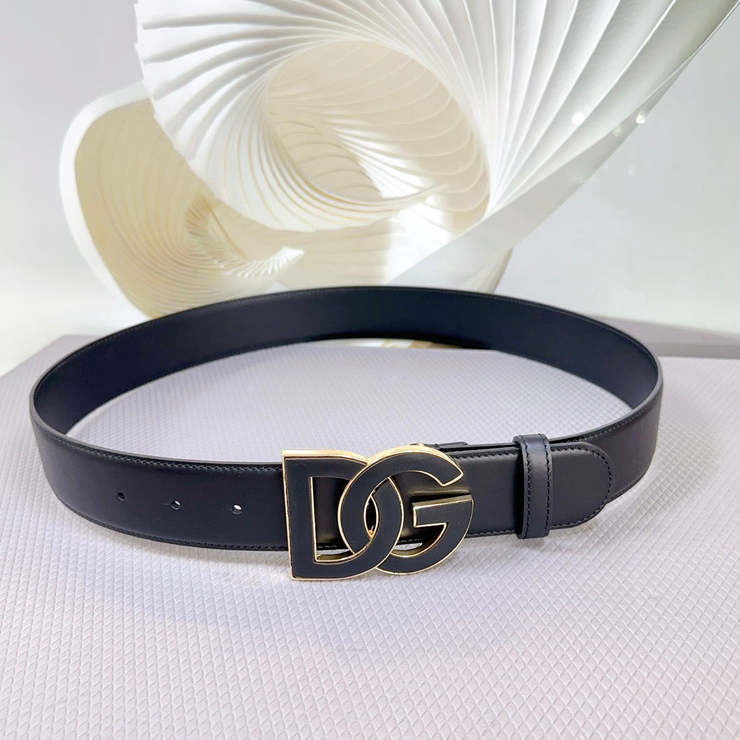 Dolce & Gabbana DG Logo Leather Belt – Gold / Silver / Black Buckle